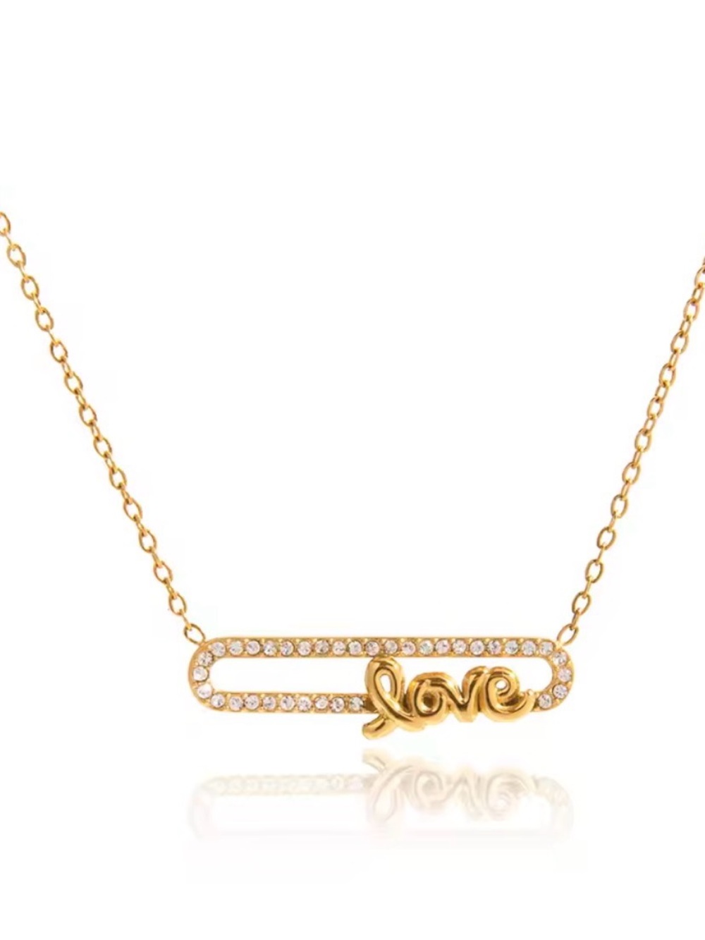 Gold 'Love' Crystal Bar Pendant Necklace - Women Jewelry